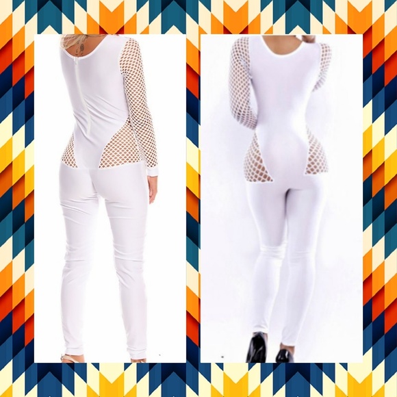 Long Sleeve Fishnet Design White 👼 angel Jumpsuit - Picture 2 of 7